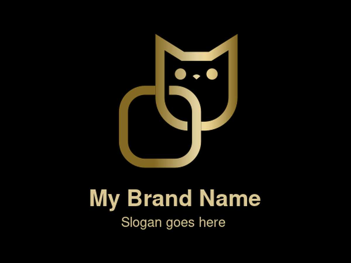 Elegant Gold Cat and Interlocked Square Symbol Logo Design for Premium Pet Care and Creative Connection Branding